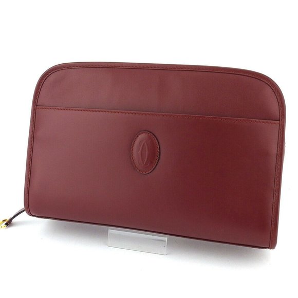 Cartier clutch bag mast line Bordeaux leather Auth used